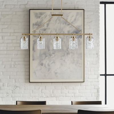 5-Light Linear Chandelier With Textured Glass Shades