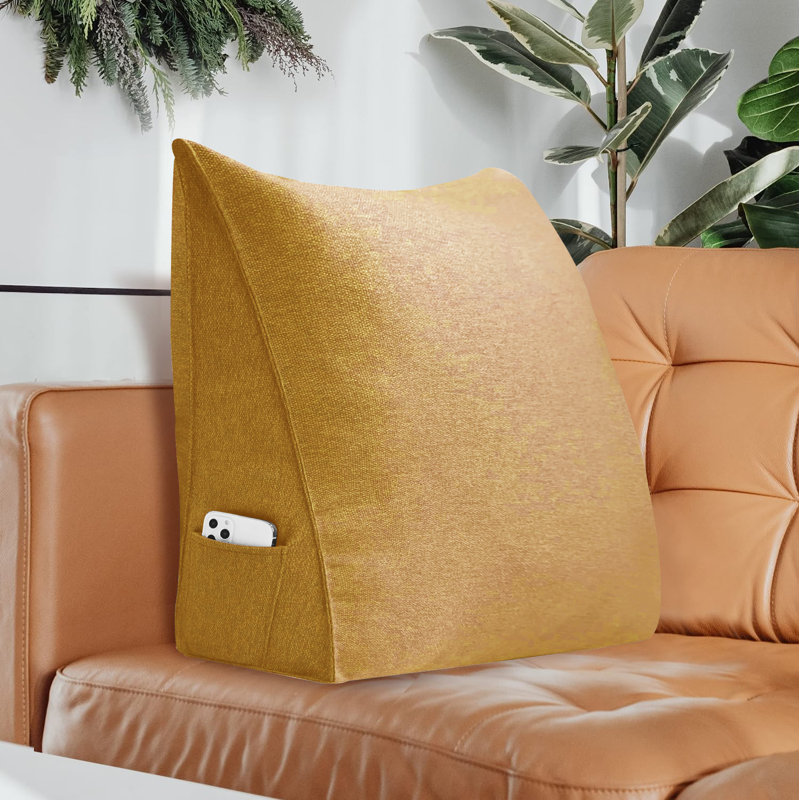 Sit-up Back Comfort Linen Sofa Back Support Wedge Pillow Decorative Bed Throw Pillow, Yellow, 20" x 24"