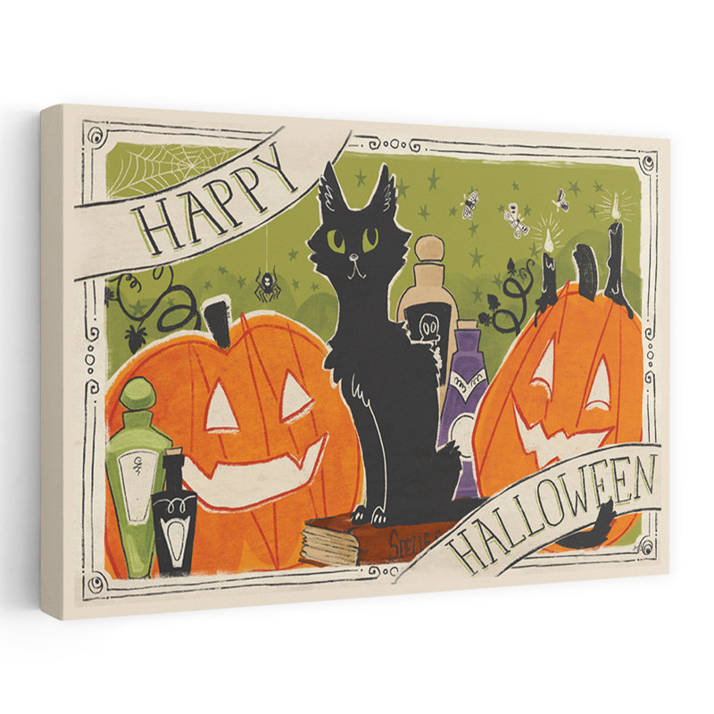 Stay Creepy I - Black Black Cats Bottles Green Art, H 36 po x l 48 po