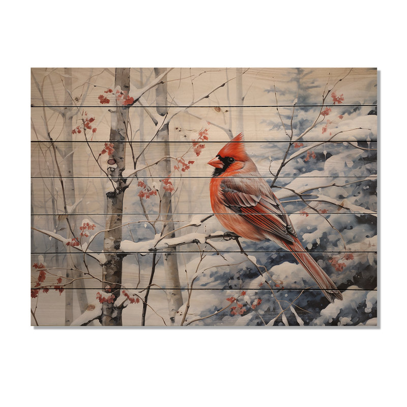 «Jaywanna Canada», cardinal rouge, Winter Wonderland I sur bois, H 10 po x l 20 po x P 0,78 po