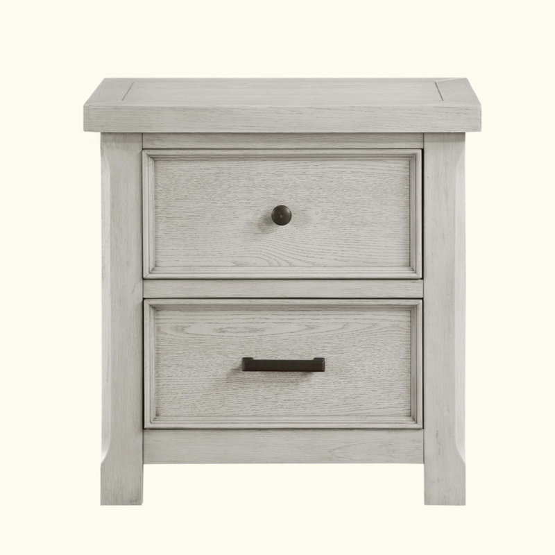 Table de chevet classique à finition claire de 2 tiroirs en bois pour chambre à coucher 1 pièce