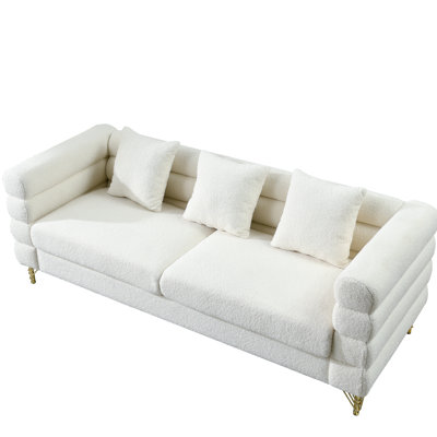 3 + blanc, look moderne, pieds en métal, livraison chez nous, 6 coussins, capacité de 250 lb / siège, apparence, livraison rapide, capacité de charge du siège, coussins inclus