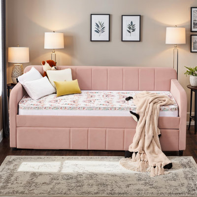 Velvet Upholstered Daybed with Trundle, Twin Size by Everly Quinn