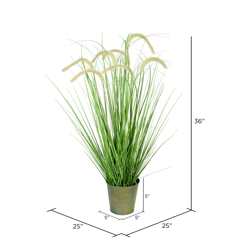Artificial Potted Green Grass and Cattails, 36" H x 25" W x 25" D