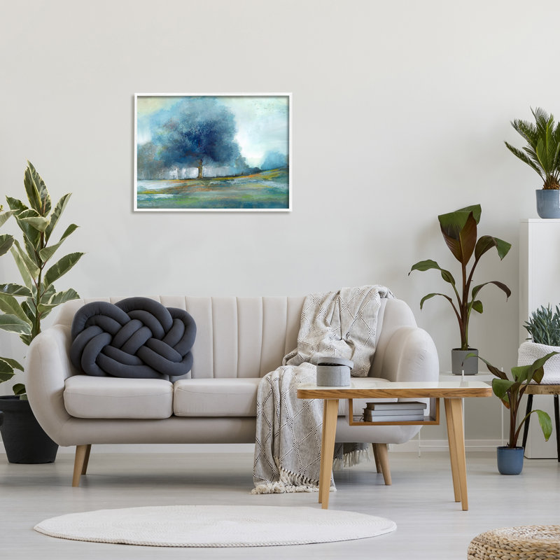 Au-666-Giclée, arbre bleu abstrait par Nan Peinture, L 30 po x H 24 po x P 1,5 po, Giclée encadrée blanc bord de mer