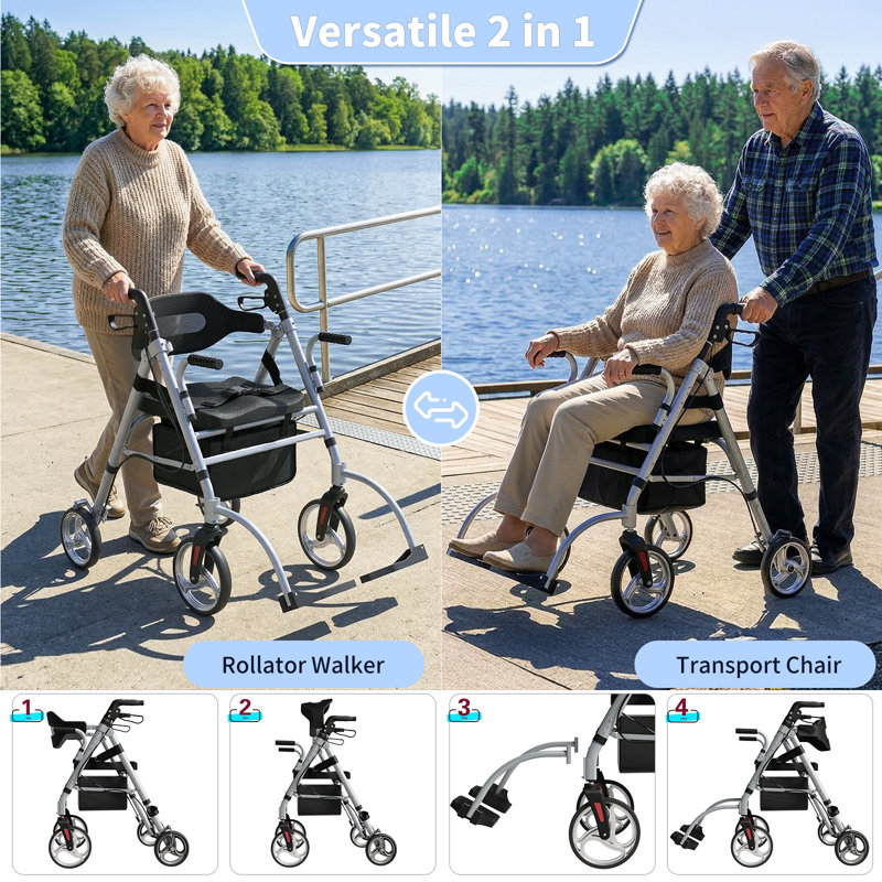 2 In 1 Rollator Walker, Gray