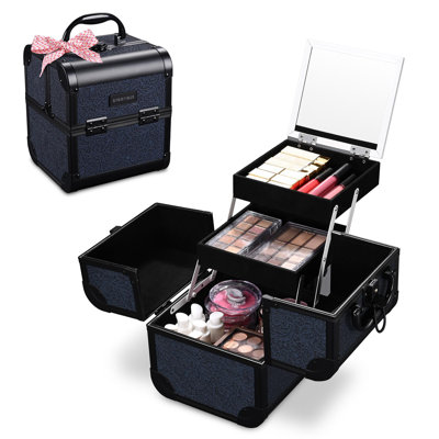 House of Hampton® Makeup Train Case Cosmetic Organizer w/ Mirror Artist