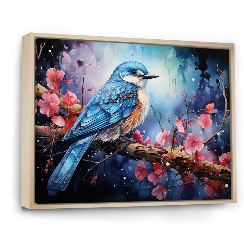 «Bird Watercolor Auras III», art mural sur toile, H 24 po x l 32 po x P 1 po, Cadre naturel flottant