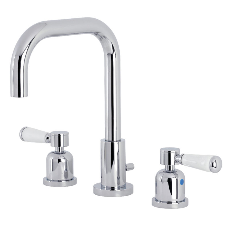 Robinet de salle de bain espacé Kingston avec ensemble de drain, Chrome poli, Poignée ronde