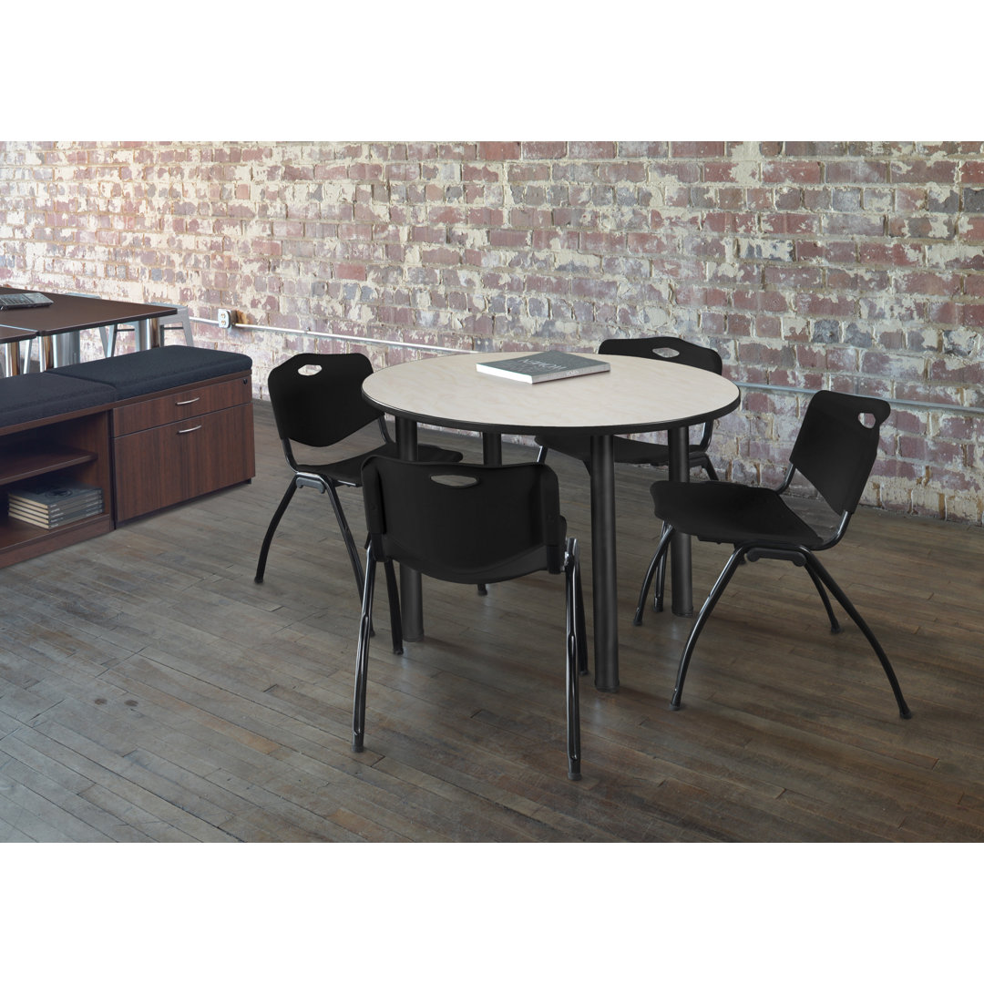 Kee Round Breakroom Table Top, 4 M Stack Chairs Inbox Zero Seat 