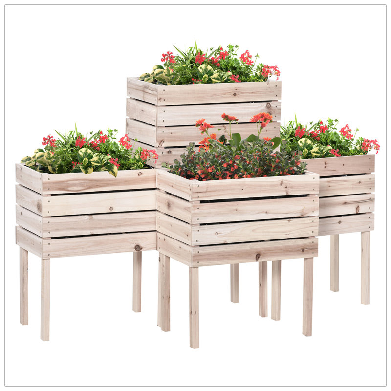 Lit de jardin surélevé 4PCS, boîte à fleurs surélevée en bois avec doublure de lit, forme de bricolage, pour fleurs et légumes
