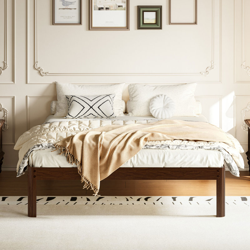 Deana 14'' Metal Platform Bed with Walnut Wood Grain,  Heavy Duty Structure Support to 2500lbs, Easy Assembly, King