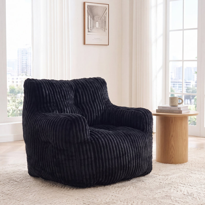 Oversized Corduroy Bean Bag Chair, Soft Foam Filled Accent Chair For Living Room Bedroom, Black 