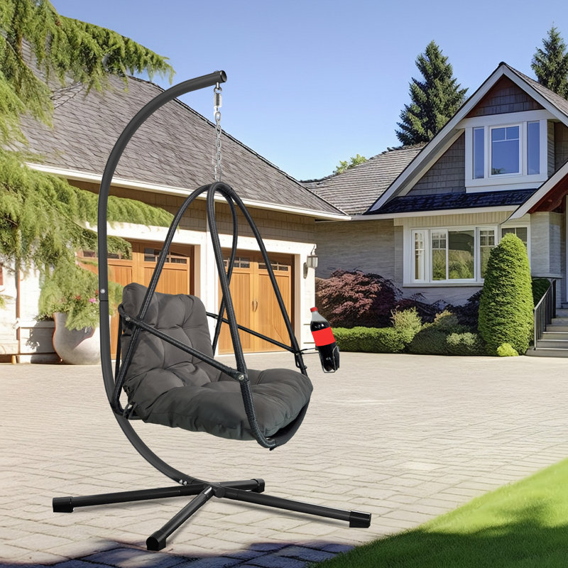 Fauteuil à œufs pivotant avec support Fauteuil suspendu en osier de rotin pour l'intérieur et l'extérieur avec support de type C, avec coussin et oreiller