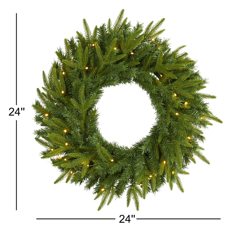Faux Lighted Pine Silk, Pinecones 24'' Wreath
