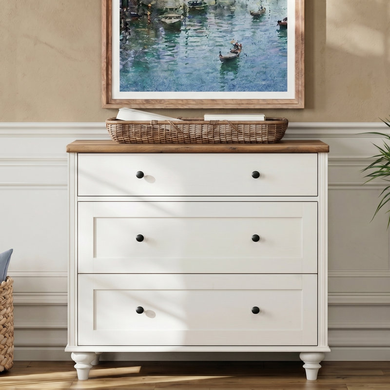 Commode 3 tiroirs Corretta, Blanc / Brun