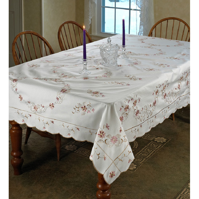 Mendivil Floral Tablecloth, 70" W x 108" L, Beige