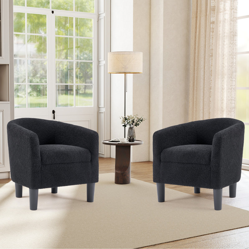 Fauteuil d'appoint rembourré avec dossier incurvé classique L 25,2 po Roldao, Noir