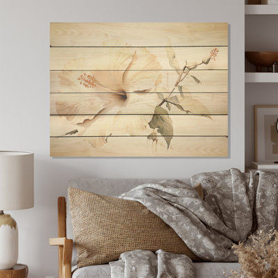 «Hibiscus Wonder I», art mural sur bois de pin naturel