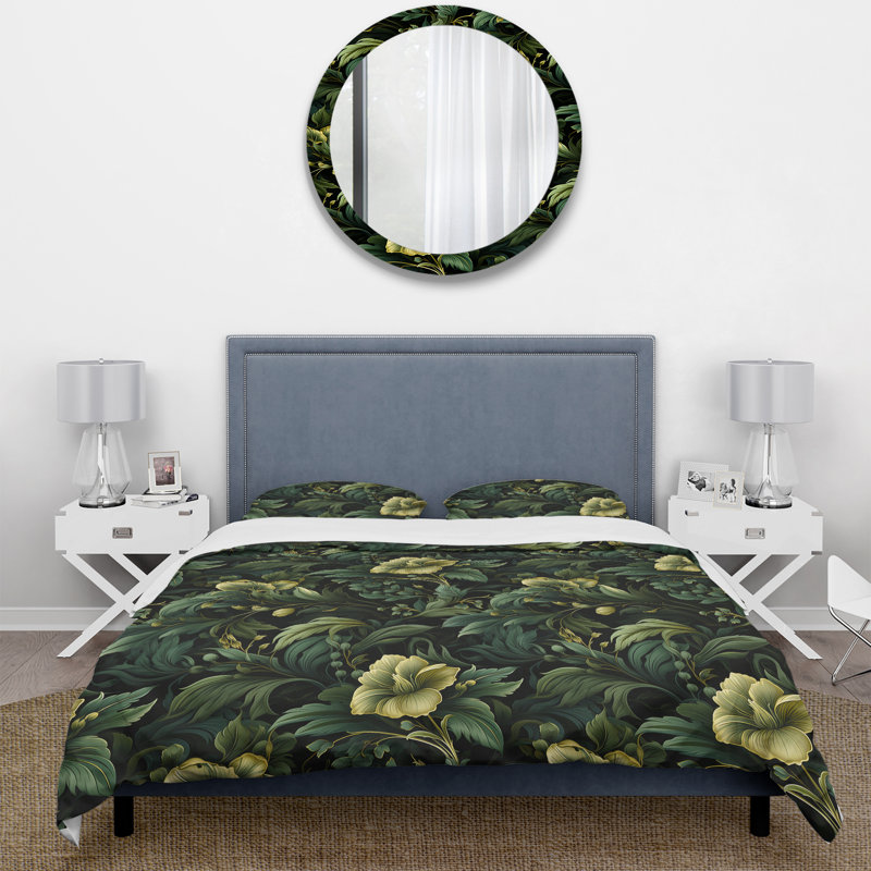 Victorian Stealth Flowers IV Box Stitch Floral Duvet Cover, King Duvet Cover + 2 King Shams