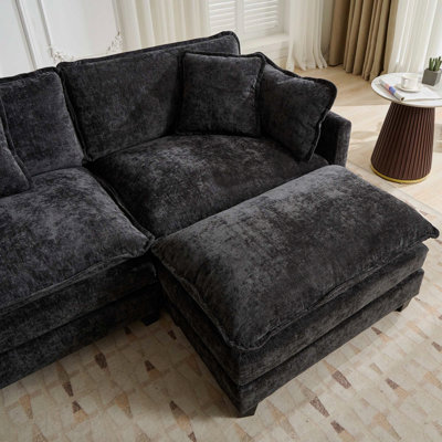 Cloud Sofa Two Seats (The Cushion On The Armrest Not Included), Modern Sectional Couch, For Apartment, Comfy Double Layer Upholstered Seat Cushion, Breathable Chenille Fabric, Black,Sw504abk