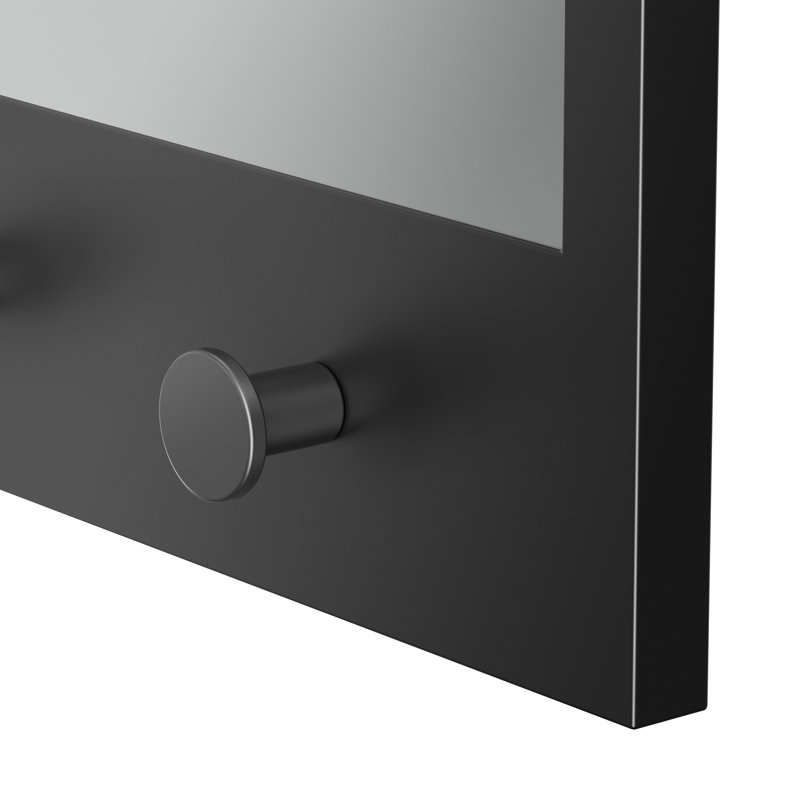 Glam Wall Mounted Framed Rectangle Mirror with 3 Hooks | 29"H x 20"W Framed Mirror, Matte Black