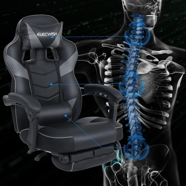 Ergonomic Gaming Chair with Massage Footrest Headrest, Elecwish.com