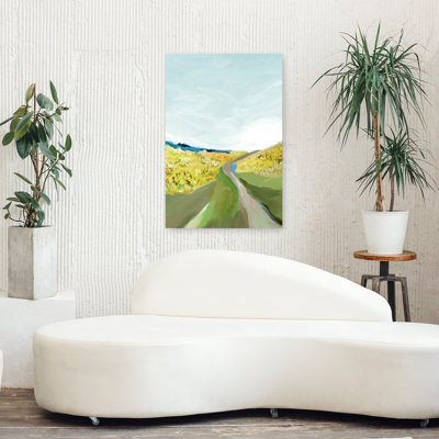 Sentier à travers les champs dorés, paysage contemporain abstrait, art mural