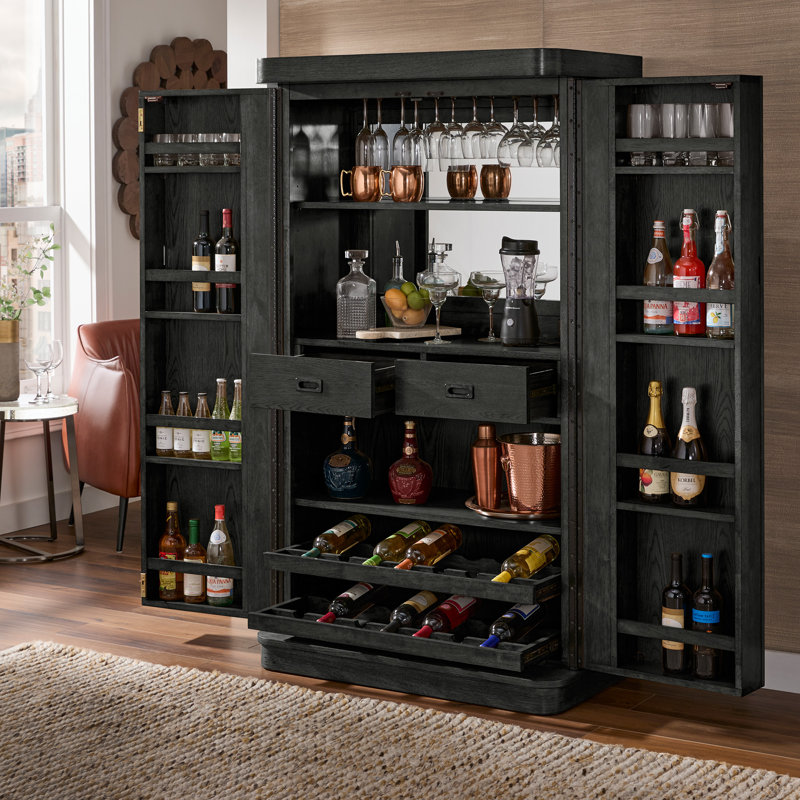Timmerman Bar Wine Storage Cabinet With Keys And LED Lights, Black