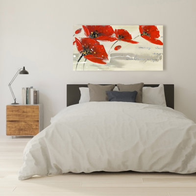 Abstrait fleurs rouges dans le vent - Toile beige romantique