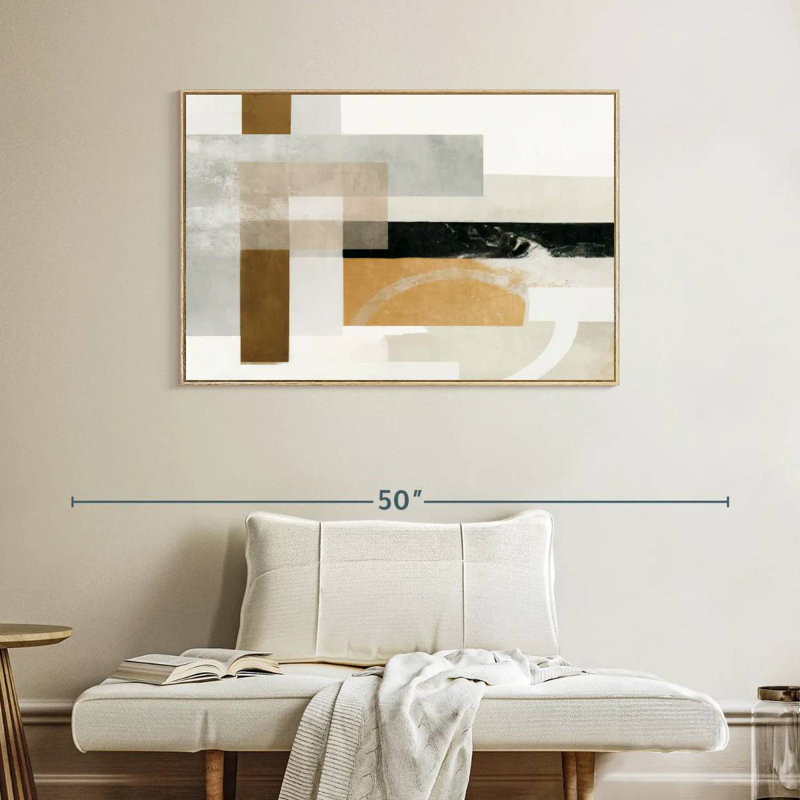 Rectangle doré et gris Bublitz, 40 po x 27 po, Cadre flottant en bois naturel