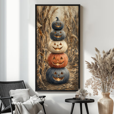 «Stacked Jack O Lantern Pumpkins», récolte d'Halloween, très grandes photos, impression sur toile encadrée