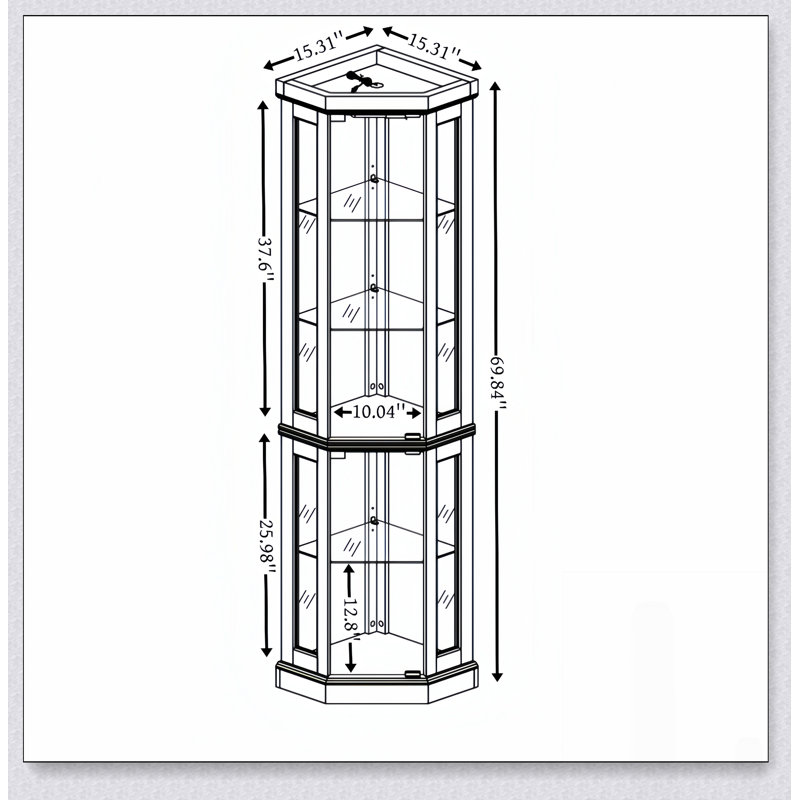Armoire vitrée d'angle en verre pour salon, collection Antique et rangement pour bouteilles de vin avec éclairage inclus