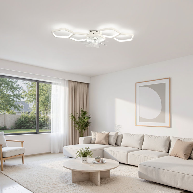 Ventilateur de plafond encastré à intensité variable de 33 po avec luminaire et télécommande 3 couleurs