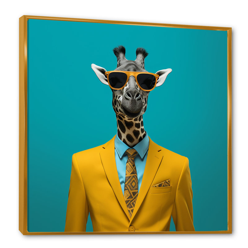 Jaune avec girafe I, H 16 po x l 16 po x P 1 po, Cadre flottant doré