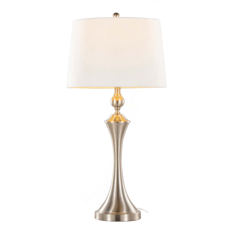 Flint 30" Contemporary Metal Table Lamp With Textured Slub Linen Shade And Built-In Usb Port From Grandview Gallery - Set Of 2