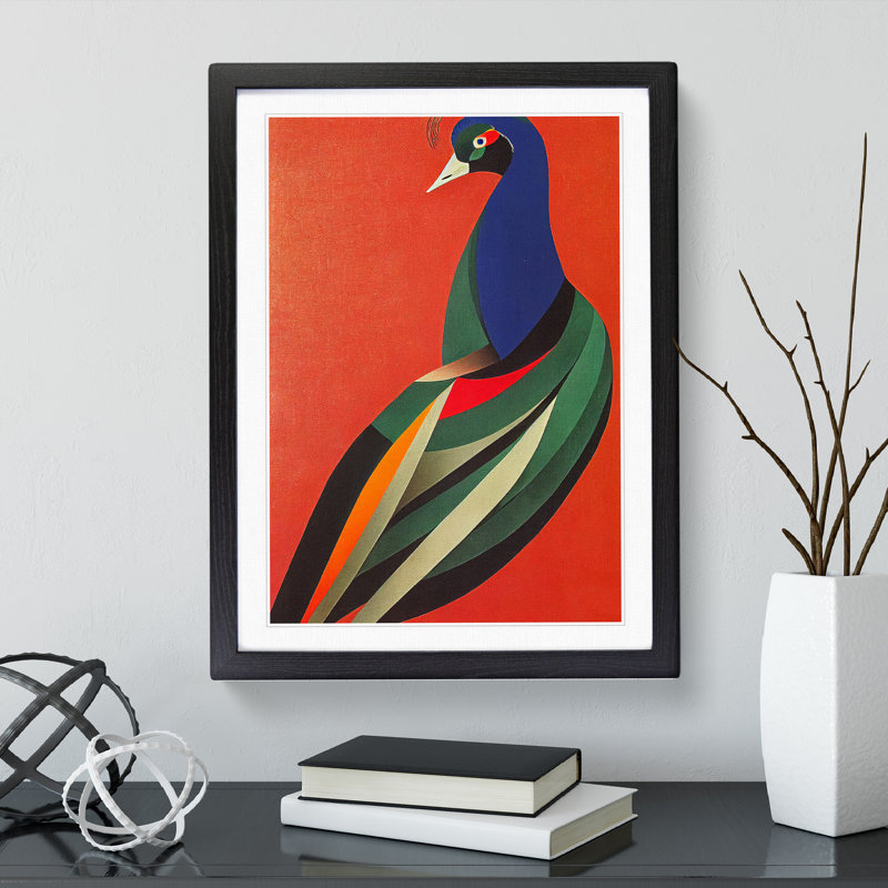 Peacock In Abstract No.6 - Wall Art, Black Framed, 64cm H x 46cm W