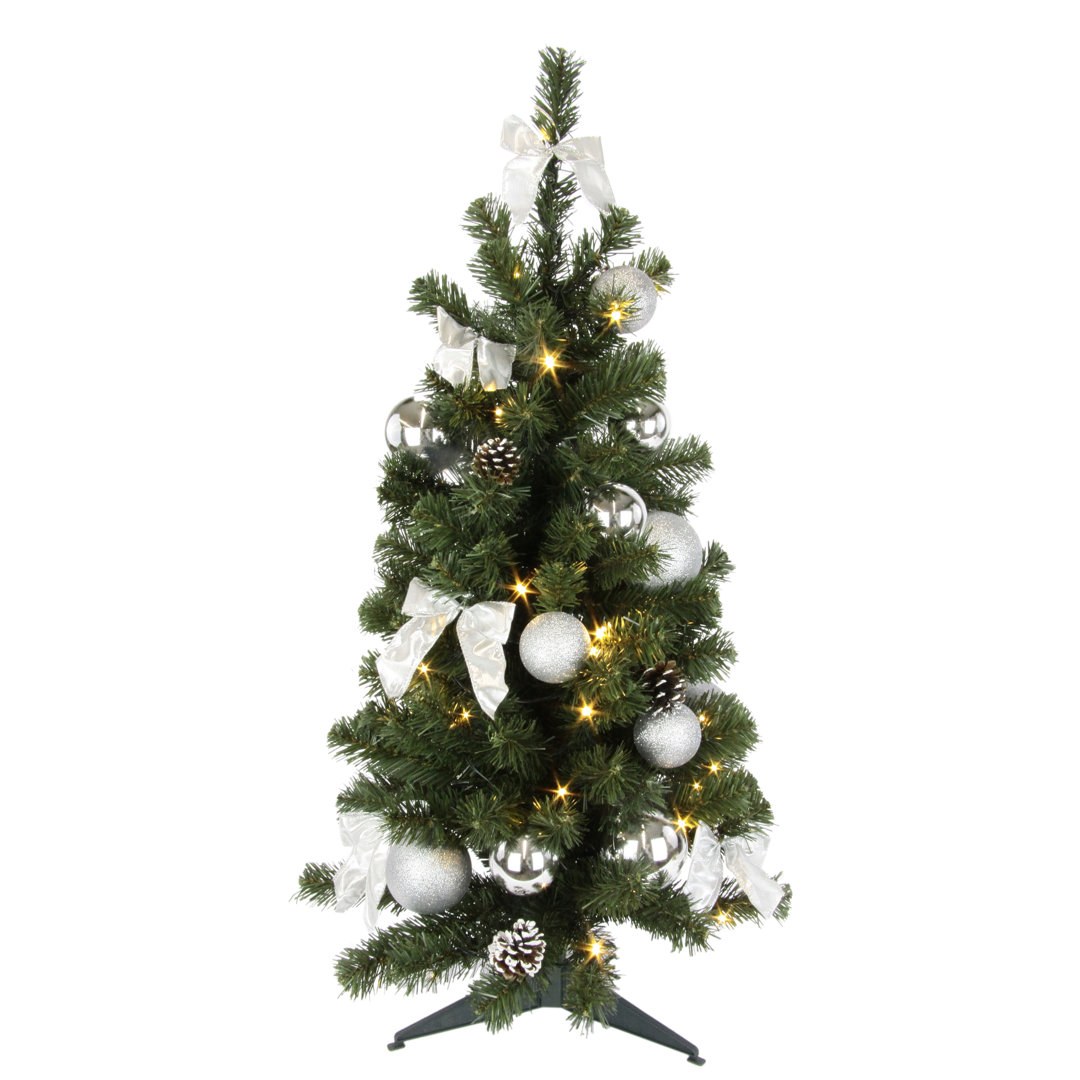 Künstlicher Weihnachtsbaum 90 cm Grün mit 50 LED-Leuchten und Weihnachtsschmuck