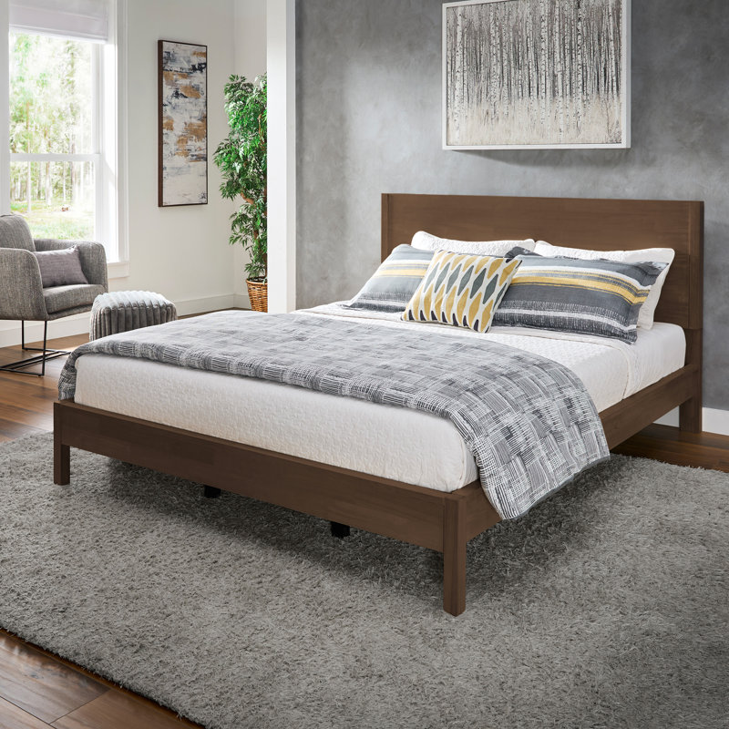 Ismail Danish-Inspired Modern Platform Bed, Queen, Walnut