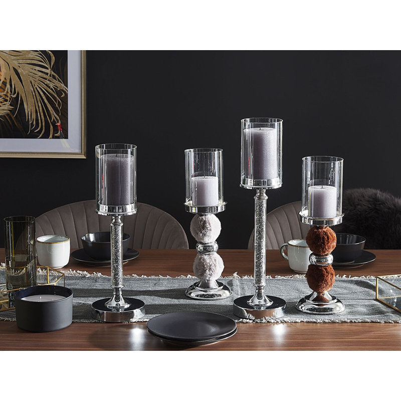 Abbeville Tabletop / Centrepiece Hurricane, 41cm H x 13cm W x 13cm D, Silver