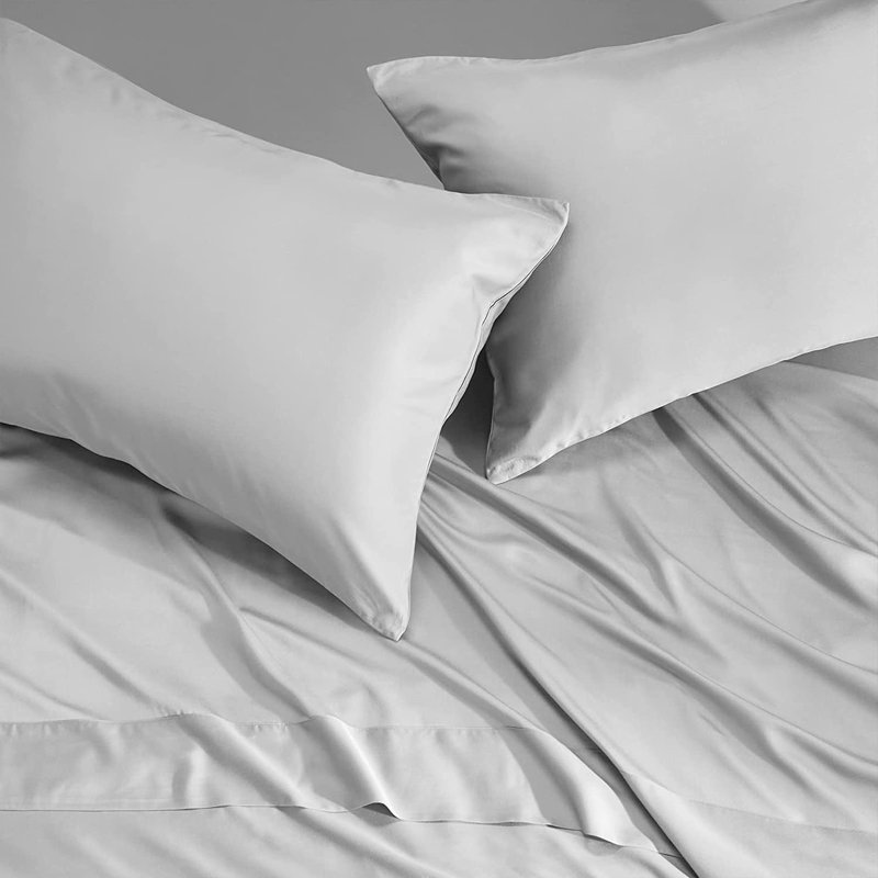 Cooling Sheets King Size, Rayon derived from Bamboo, Luxuriously Soft & Cooling Silky Sheet Set White, Queen, Light Gray