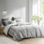 Lit double / grand gris et literie en coton avec attaches sécuritaires 3 pièces, pour lit