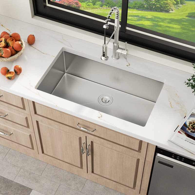 32" L x 19" W Undermount Kitchen Sink Single Bowl 16 Gauge Stainless Steel Sink, 9"H X 32"L X 19"W