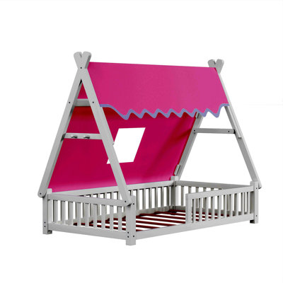 Charming Low House Tent Bed For Kids With Fence And Roof, Promising Sweet Dreams