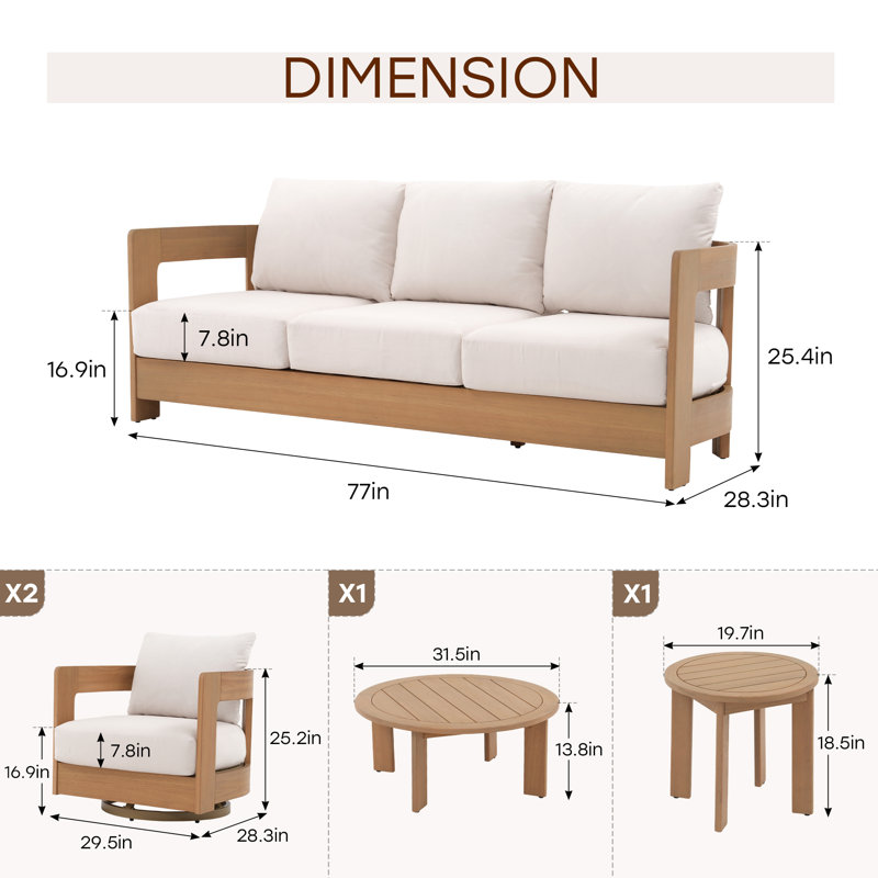 Ensemble de conversation 5 pièces Frances Eucalyptus, Beige