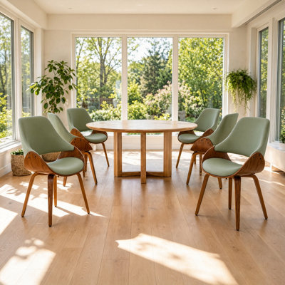 Modern Faux Leather Dining Chairs,wood Side Chairs With Solid Wood Legs (set Of 6)