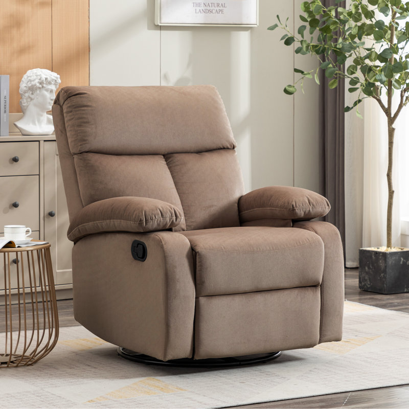 Velvet Recliner Chair,swivel Rocker Recliner,manual Swivel Chairs With Overstuffed Armsand Back,manual Ergonomic Rocking Recliner Chair For Small Living Room, Study, Rv-Light Brown