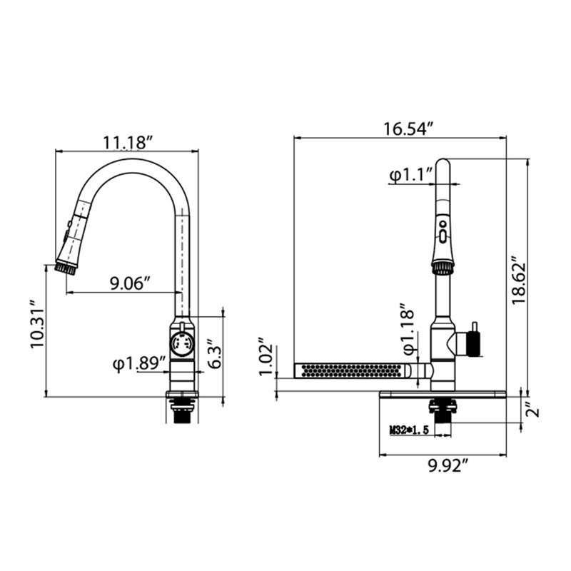 The Multi-Functions High-ARC Kitchen Faucet With Clear Function Marked Valve & Pull Down Sprayer & Widened Side Spout & Movable Brush (Included Deck Plate)