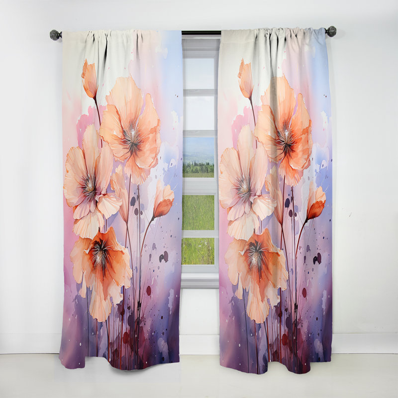 Pink And Coral Poppy Meadows I - Traditional Curtain - Velvet Room Darkening - 1 panel, 52" W x 63" L