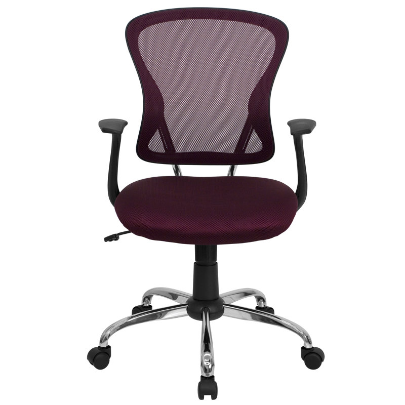 Mid-Back Mesh Swivel Task Office Chair with Chrome Base and Arms, Burgundy